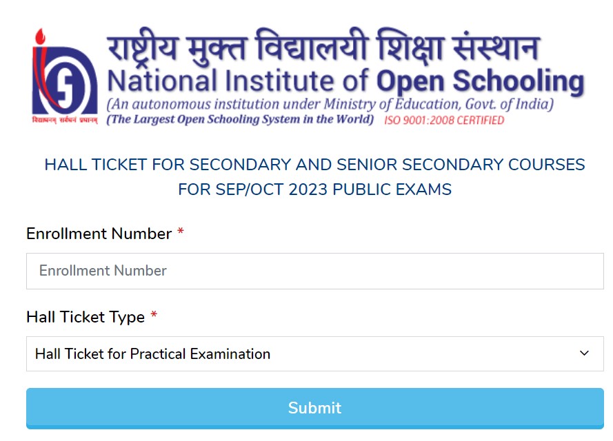 Nios Hall Ticket 2023 Class 10 12 Practical Exam Admit Card Out At